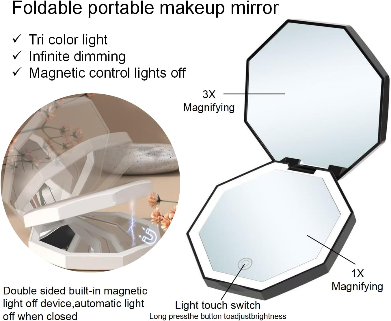 Ragyogás LED Sminktükör Újratölthető